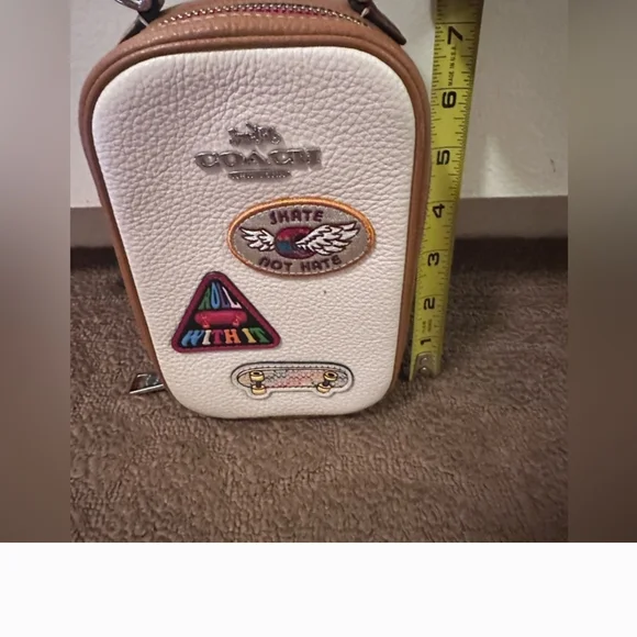 Coach Leather Eva White & Tan Crossbody Bag with Patches - Picture 8 of 10